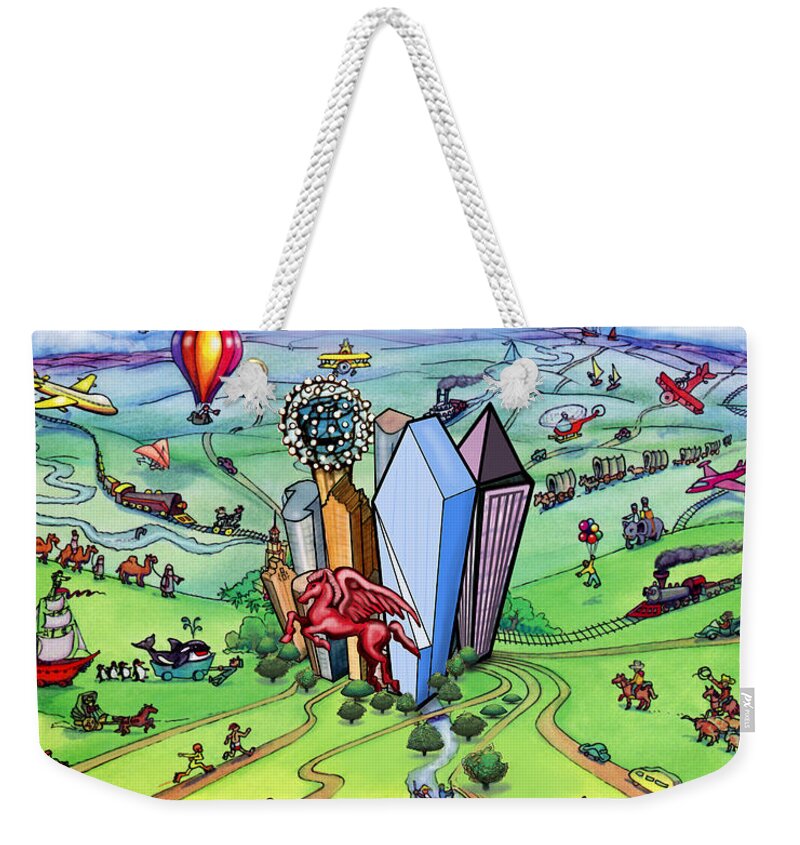 Dallas Weekender Tote Bag featuring the digital art All roads lead to Dallas Texas by Kevin Middleton