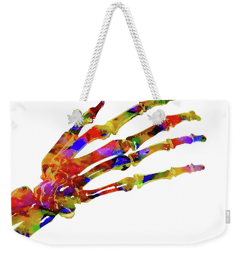 Anatomy Weekender Tote Bag featuring the mixed media Anatomical Hand #1 by Ann Leech