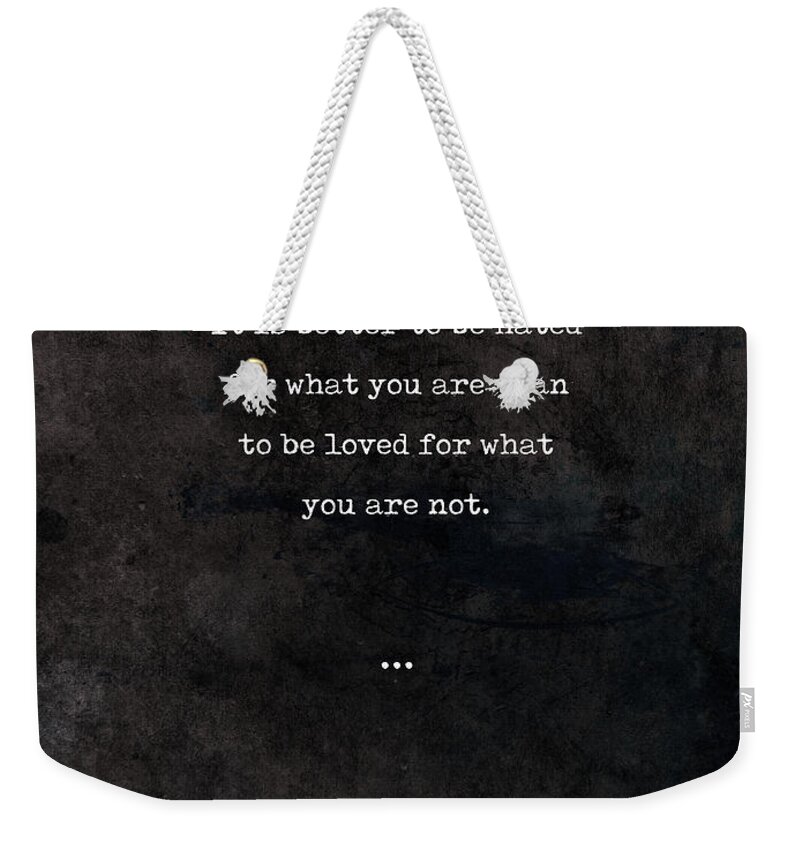 Andre Gide Weekender Tote Bag featuring the mixed media Andre Gide Quotes - Literary Quotes - Book Lover Gifts - Typewriter Quotes #1 by Studio Grafiikka