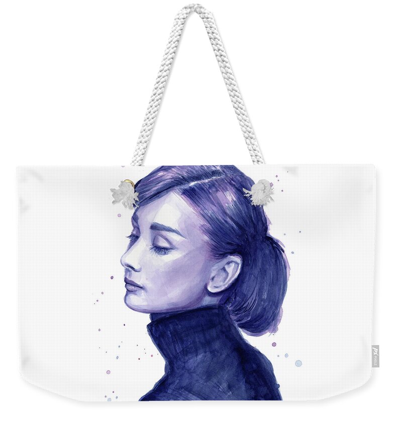 Watercolor Weekender Tote Bag featuring the painting Audrey Hepburn Portrait by Olga Shvartsur