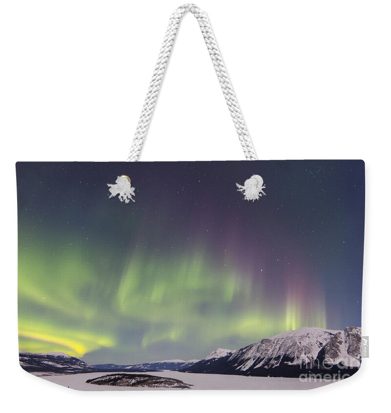 Horizontal Weekender Tote Bag featuring the photograph Aurora Borealis Over Bove Island #1 by Joseph Bradley