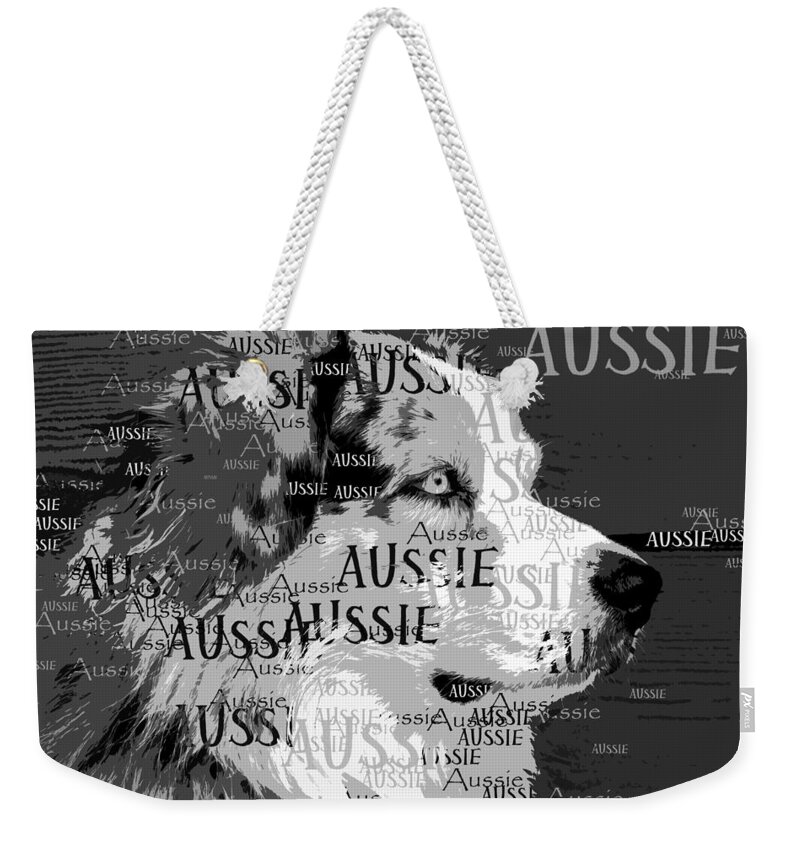 Australian Shepherd Portrait Weekender Tote Bag featuring the digital art Aussie #1 by Nancy Merkle