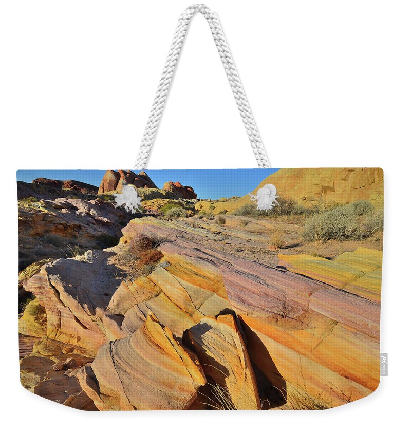 Valley Of Fire State Park Weekender Tote Bag featuring the photograph Bands of Colorful Sandstone in Valley of Fire #1 by Ray Mathis