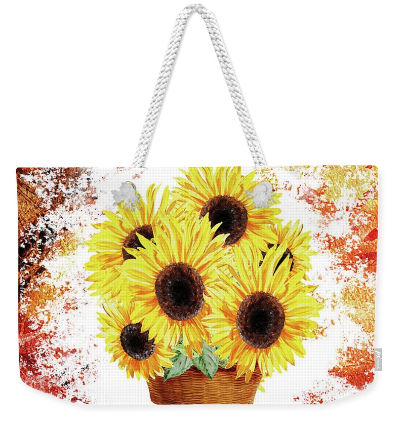 Basket Weekender Tote Bag featuring the painting Basket With Sunflowers #2 by Irina Sztukowski