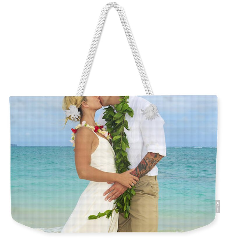 Adult Weekender Tote Bag featuring the photograph Beach Newlyweds #1 by Tomas del Amo - Printscapes