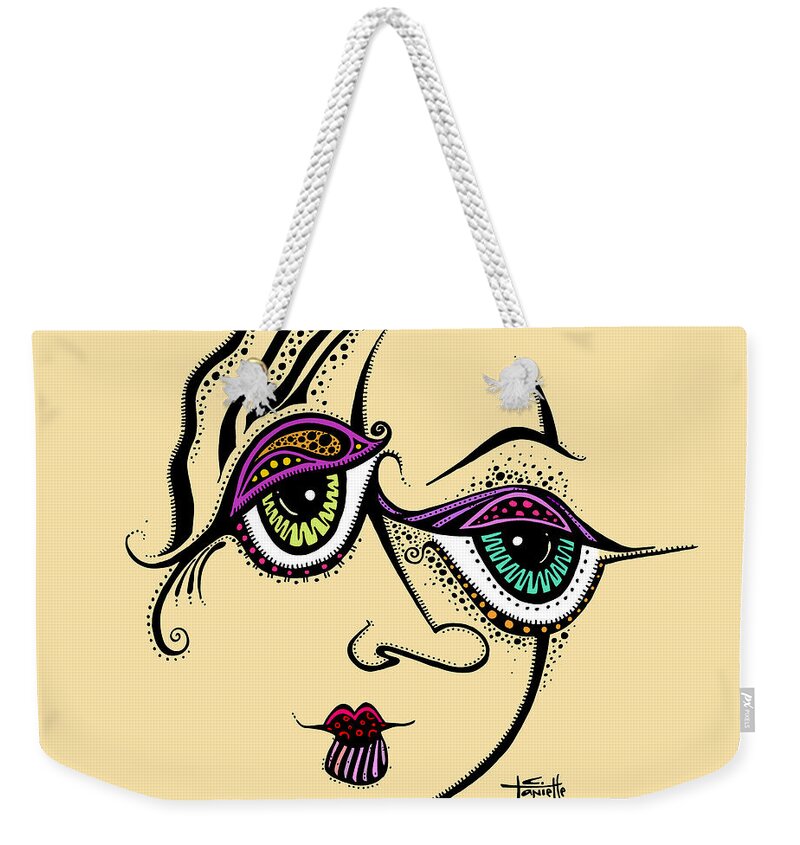 Color Added To Black And White Drawing Of Girl Weekender Tote Bag featuring the painting Beauty in Imperfection by Tanielle Childers
