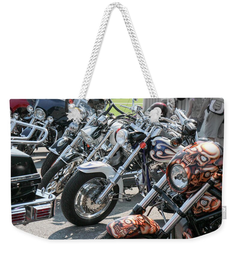 Nonprofit Organization In Port Dover Weekender Tote Bag featuring the photograph Bikers network #1 by Nick Mares