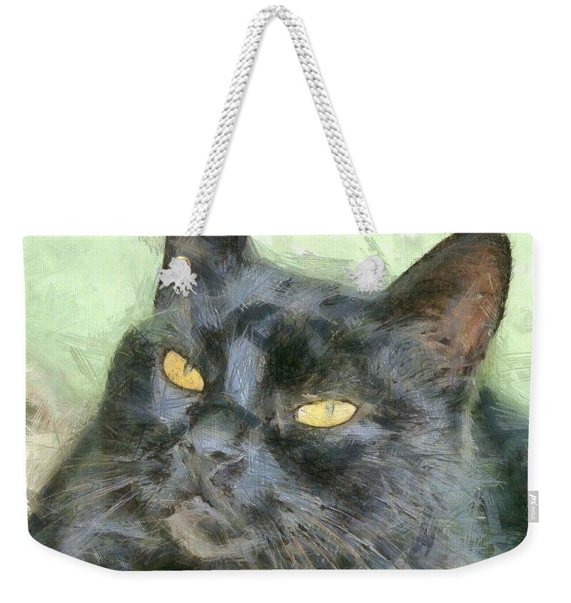 Cat Weekender Tote Bag featuring the drawing Black Cat #1 by Taiche Acrylic Art