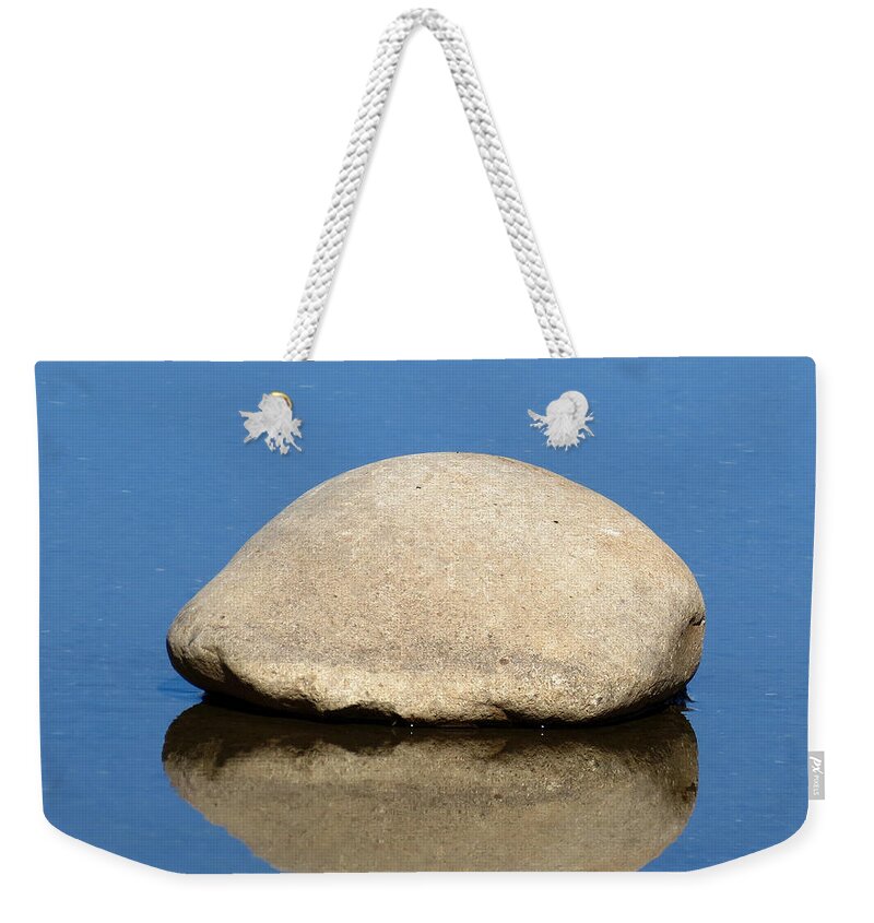Symmetry Weekender Tote Bag featuring the photograph Boulder in Blue #1 by Laurel Powell