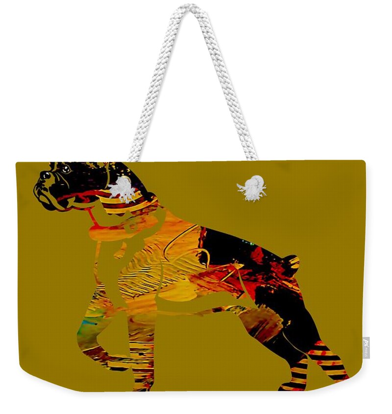 Boxer Weekender Tote Bag featuring the mixed media Boxer Collection #1 by Marvin Blaine