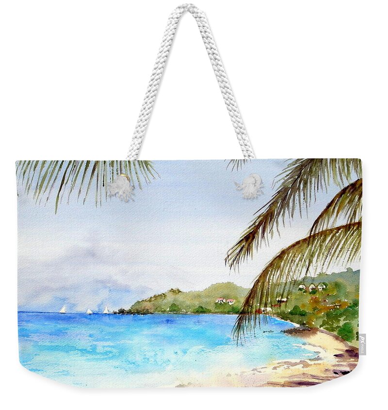 Beach Weekender Tote Bag featuring the painting Brewers Bay Beach by Diane Kirk