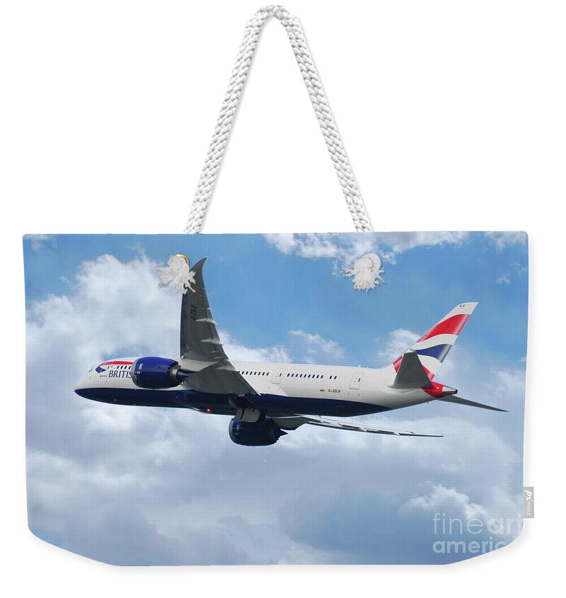 Boeing Weekender Tote Bag featuring the digital art British AIrways Boeing 787 Dreamliner #1 by Airpower Art