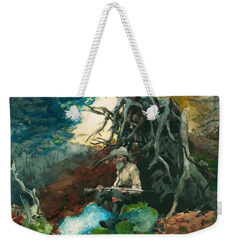 Winslow Homer Weekender Tote Bag featuring the drawing Campfire. Adirondacks #1 by Winslow Homer