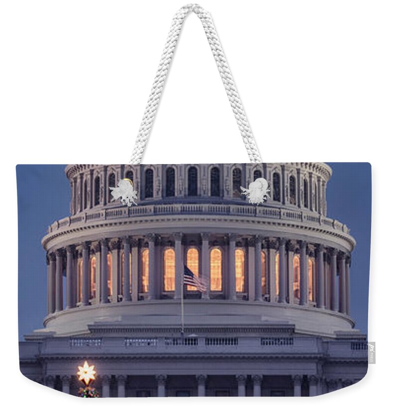 Washington Dc Weekender Tote Bag featuring the photograph Capitol Christmas 2017 #1 by Robert Fawcett