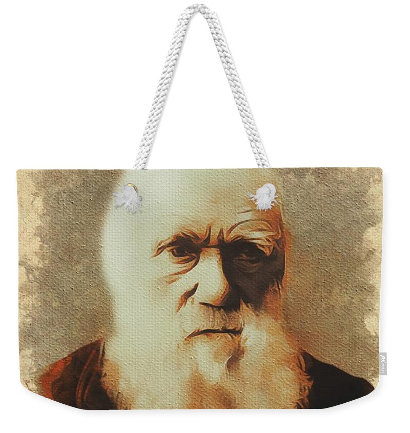 Charles Weekender Tote Bag featuring the painting Charles Darwin, Scientist #1 by Esoterica Art Agency
