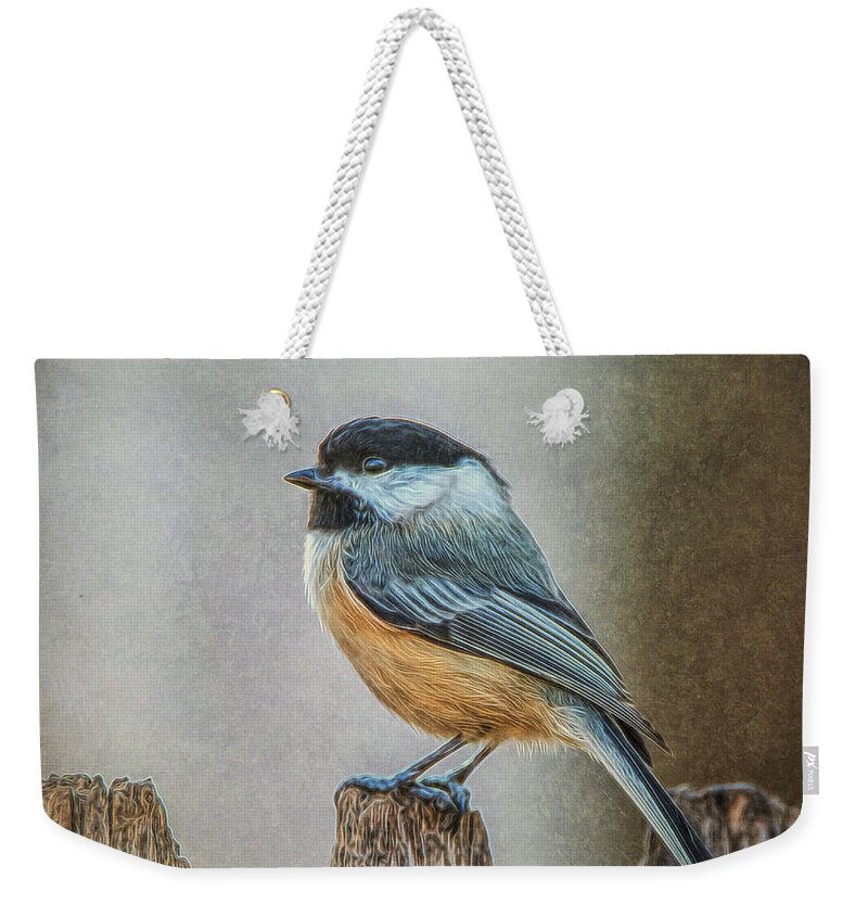 Chicadee Weekender Tote Bag featuring the photograph Chicadee #1 by Cathy Kovarik