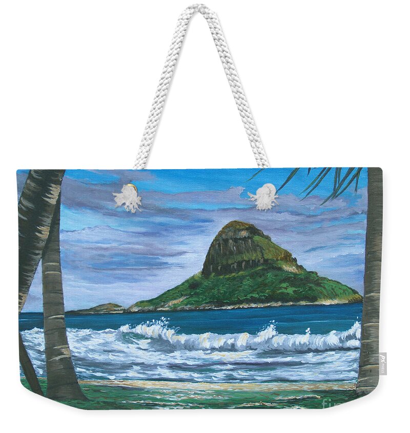 Island Weekender Tote Bag featuring the painting China Man's Hat #1 by Larry Geyrozaga