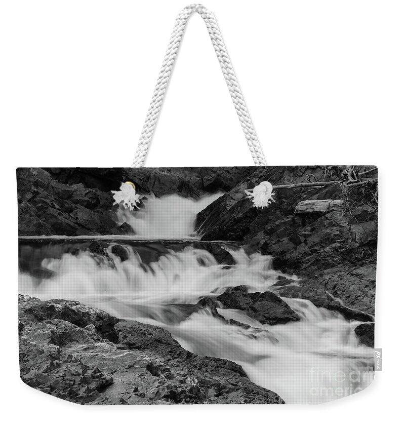 Chippewa Falls Monochrome Weekender Tote Bag featuring the photograph Chippewa Falls #1 by Rachel Cohen