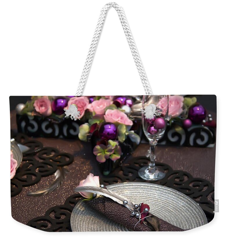 Christmas Weekender Tote Bag featuring the photograph Christmas table #1 by Ariadna De Raadt