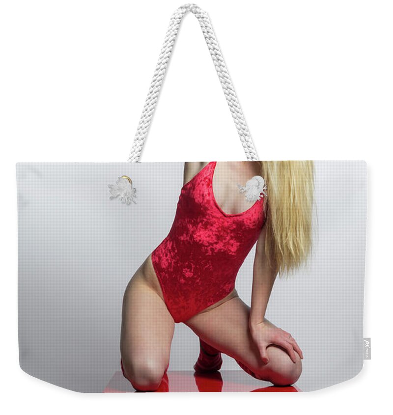 Sexy Weekender Tote Bag featuring the photograph Christmas table boudoir #1 by La Bella Vita Boudoir