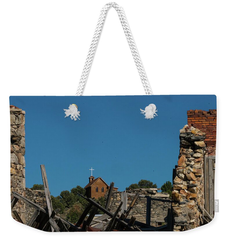 Nevada Weekender Tote Bag featuring the photograph Church Ruins 2 Belmont Nevada #1 by Lawrence S Richardson Jr