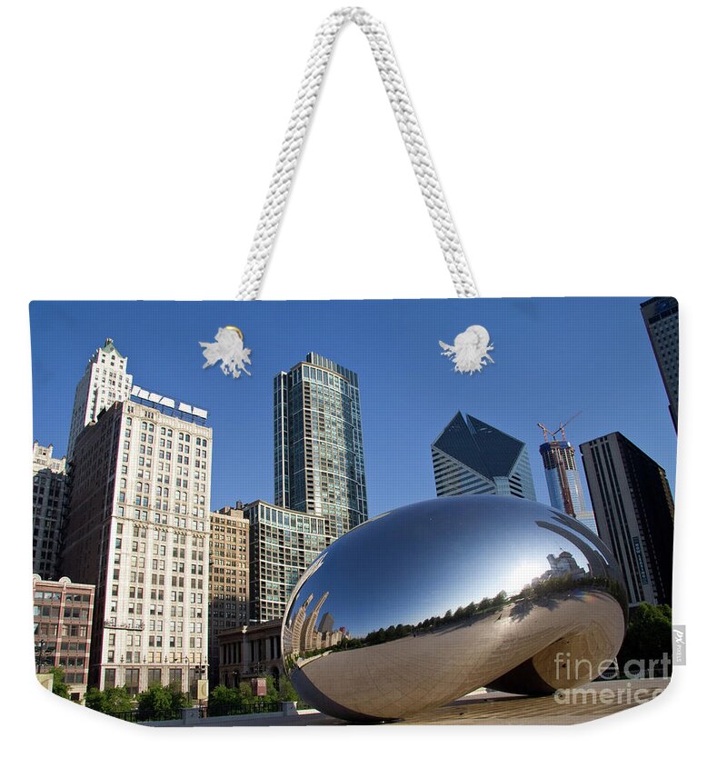 Bean Weekender Tote Bag featuring the photograph Cloudgate Reflects by David Levin