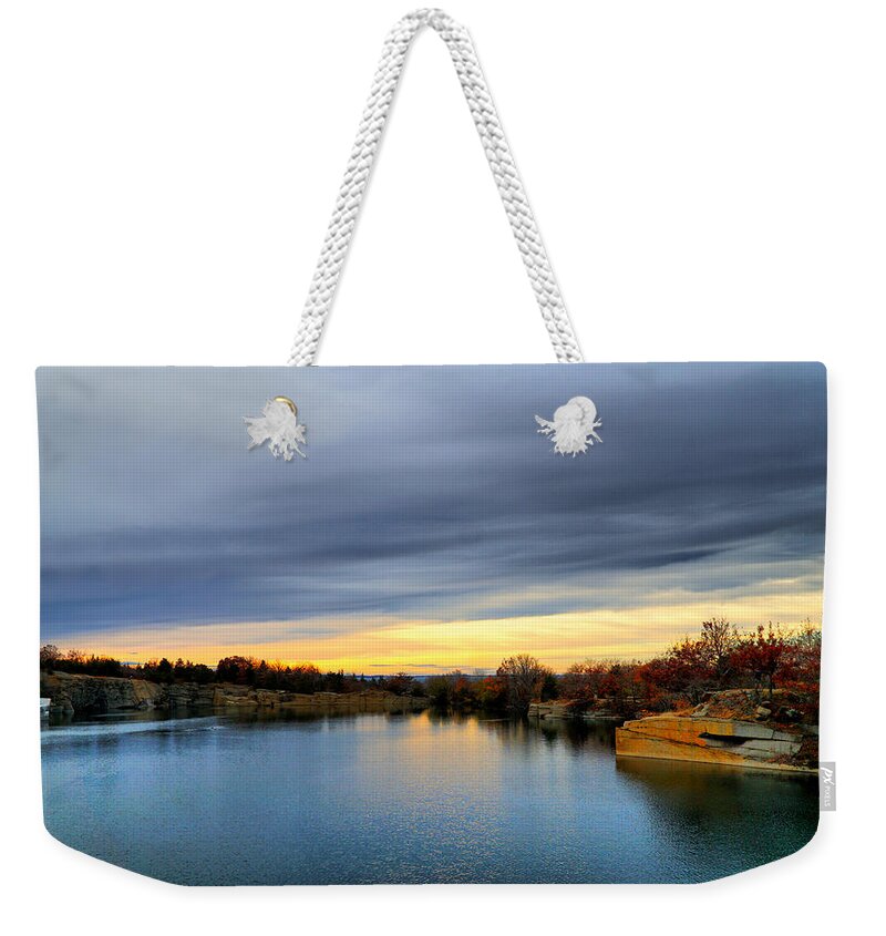 Landscape Weekender Tote Bag featuring the photograph Cloudy Autumn Sunset by Lilia D
