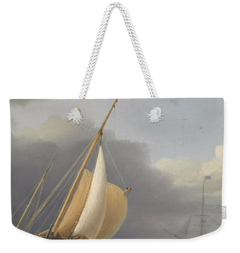 Dominic Serres (british 1722-1793) Coastal Shipping In Rough Seas Weekender Tote Bag featuring the painting Coastal shipping in rough seas #1 by MotionAge Designs