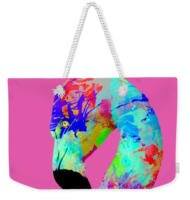 Colorful Flamingo Weekender Tote Bag featuring the photograph Colorful Flamingo by David Millenheft