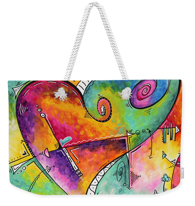 Heart Weekender Tote Bag featuring the painting Colorful Whimsical PoP Art Style Heart Painting Unique Artwork by Megan Duncanson by Megan Aroon