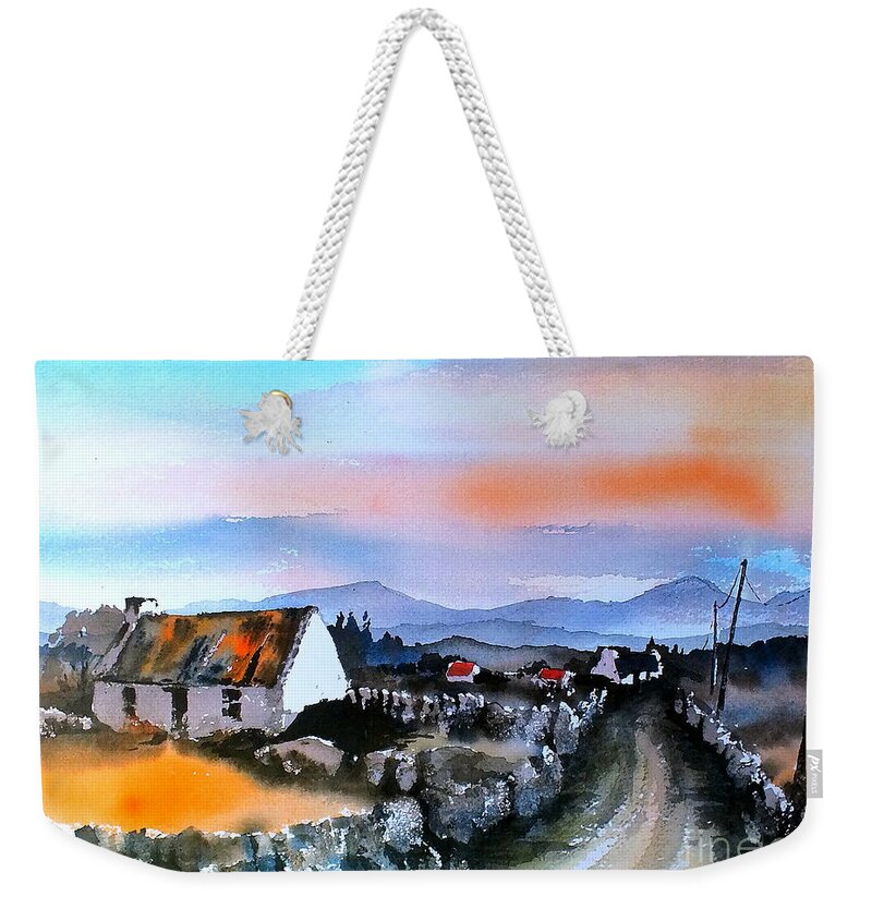  Weekender Tote Bag featuring the painting Connemara Sunset, Galway #1 by Val Byrne
