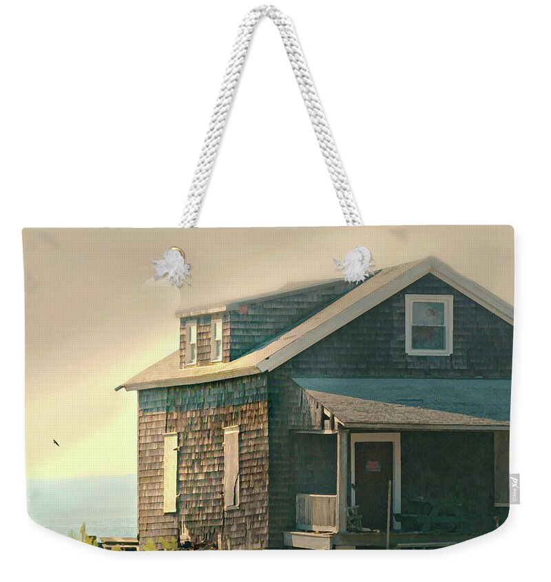 Home On The Water Weekender Tote Bag featuring the photograph Cottage on the Sound #1 by Diana Angstadt
