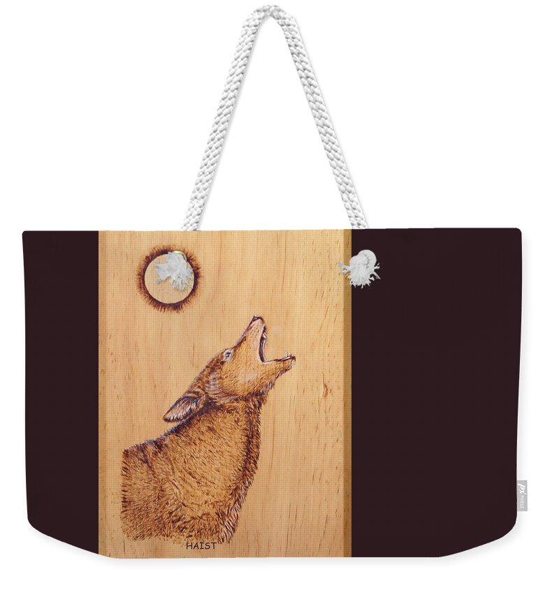 Wolf Weekender Tote Bag featuring the pyrography Coyote #2 by Ron Haist