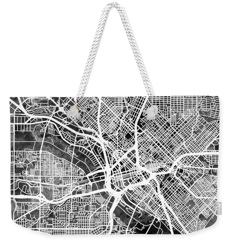 Dallas Weekender Tote Bag featuring the digital art Dallas Texas City Map by Michael Tompsett
