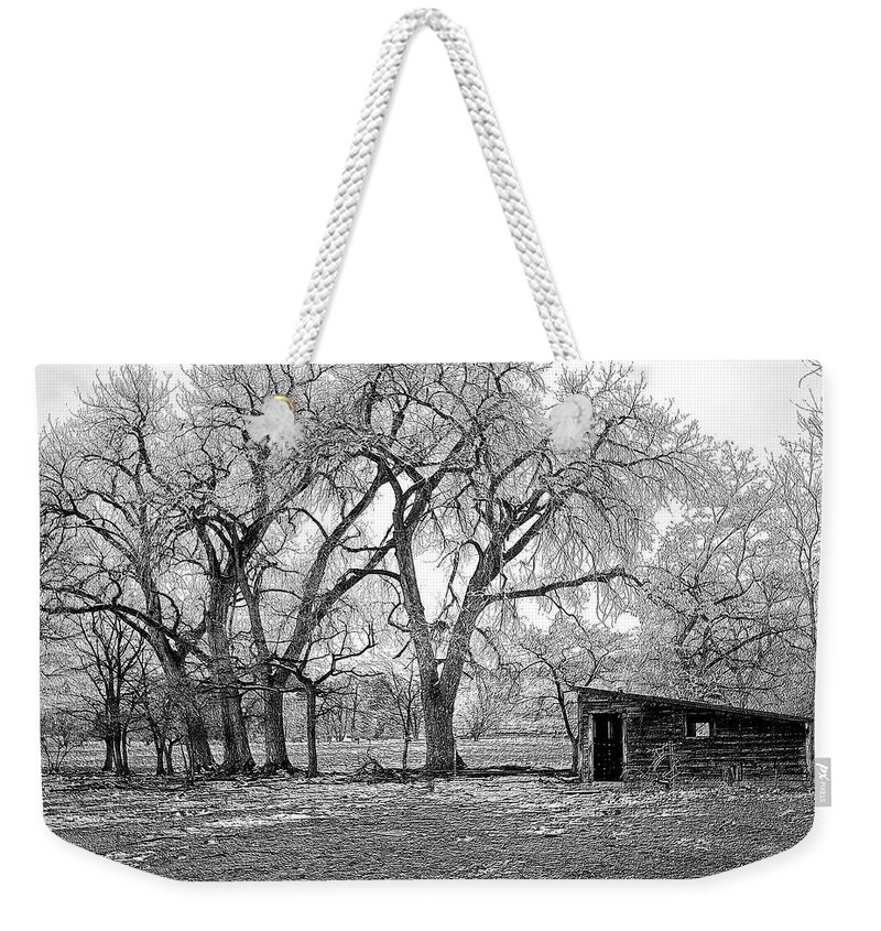 Fine Wall Art Photography. Black And White Wall Art. Black And White Photography. Black And White Winter Photography. Old Building Black And Whiote Photography. Black And White Metallic Photography.fine Art Metallic Greeting Cards. Fall Photography. Black And White Fall Pictures. Weekender Tote Bag featuring the photograph Days Past #2 by James Steele