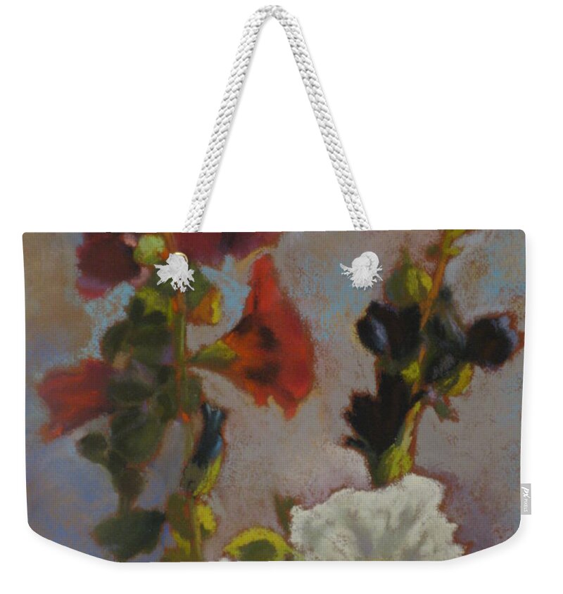 Weekender Tote Bag featuring the painting Dee's Hollyhocks #1 by Constance Gehring