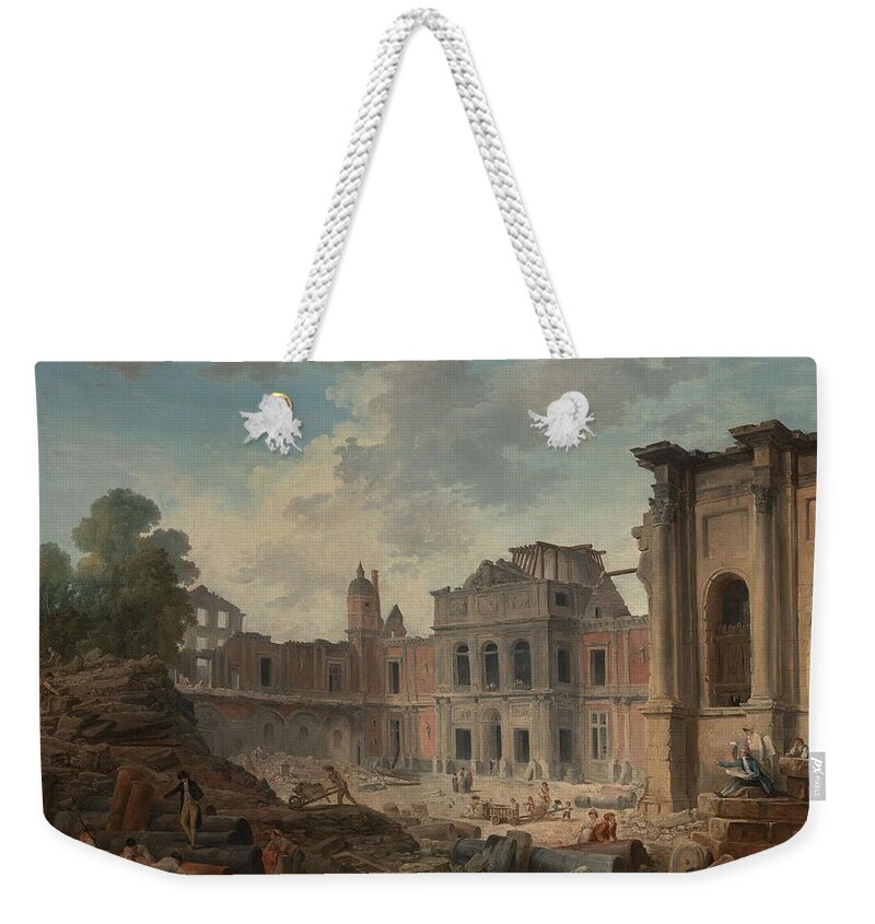 Hubert Robert Weekender Tote Bag featuring the painting Demolition of the Chateau of Meudon by Hubert Robert