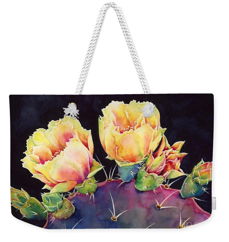 Cactus Weekender Tote Bag featuring the painting Desert Bloom 2 by Hailey E Herrera