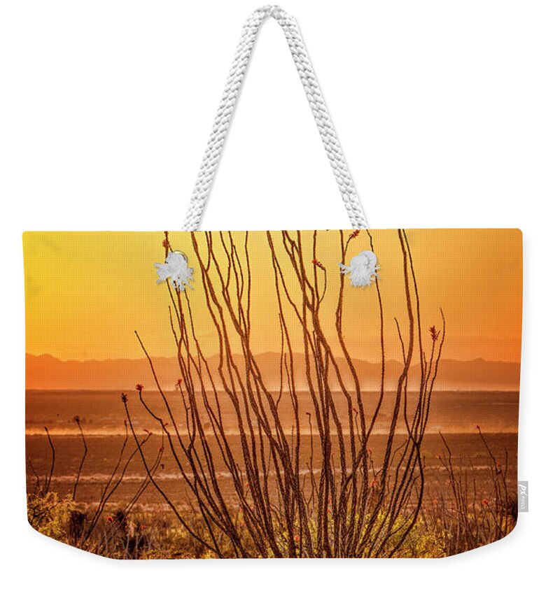 Apache Country Weekender Tote Bag featuring the photograph Dog Canyon Sunset #1 by Diana Powell