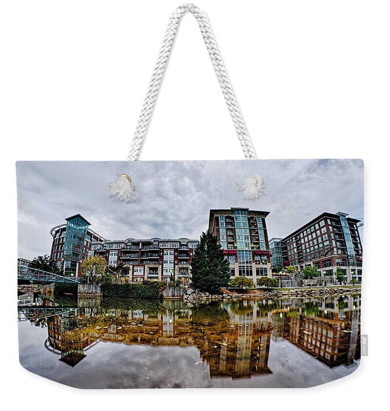 Downtown Weekender Tote Bag featuring the photograph Downtown Of Greenville South Carolina Around Falls Park #1 by Alex Grichenko