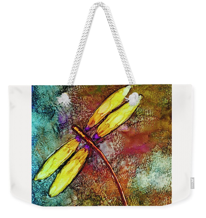 Dragonfly Weekender Tote Bag featuring the painting Dragon #1 by Jan Killian
