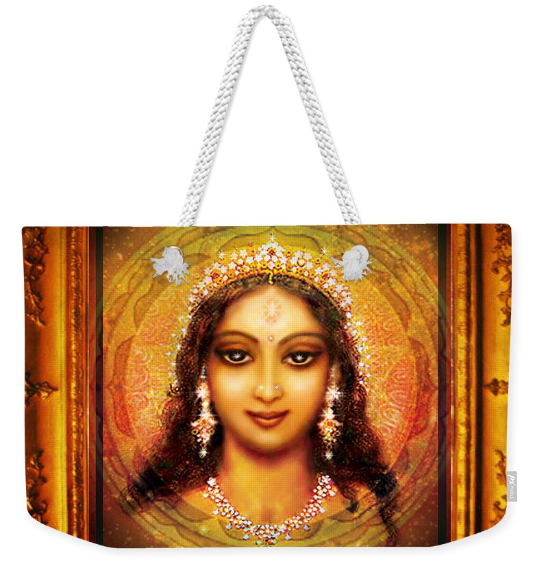 Goddess Painting Weekender Tote Bag featuring the mixed media Durga in the Sri Yantra #1 by Ananda Vdovic