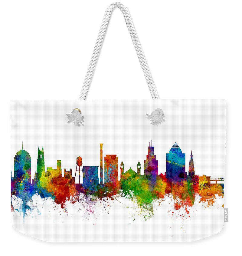 Durham Weekender Tote Bag featuring the digital art Durham North Carolina Skyline by Michael Tompsett