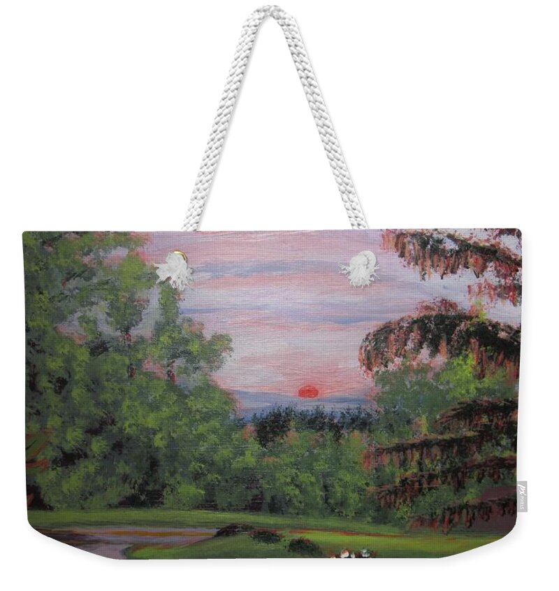 Landscape Weekender Tote Bag featuring the painting Dusk by David Bartsch