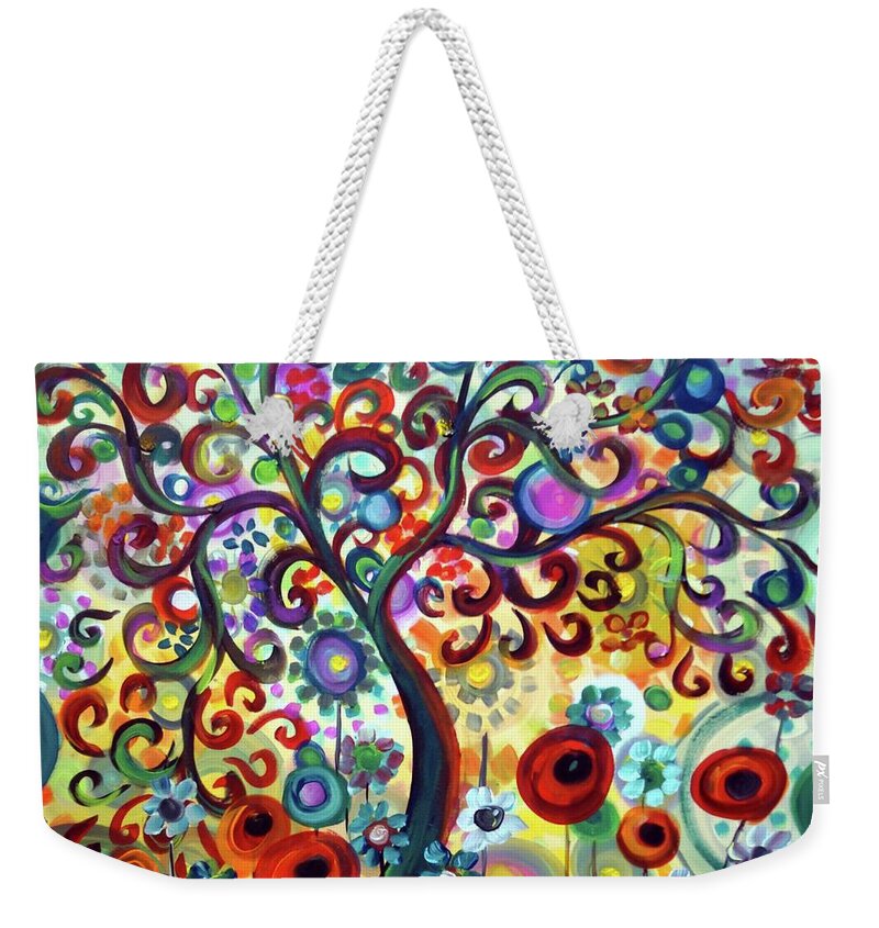Landscape Weekender Tote Bag featuring the painting Eden Garden #1 by Luiza Vizoli