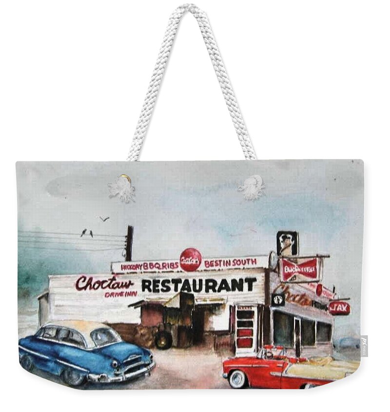Old Restaurants Weekender Tote Bag featuring the painting Elvis has left the building. #1 by Bobby Walters