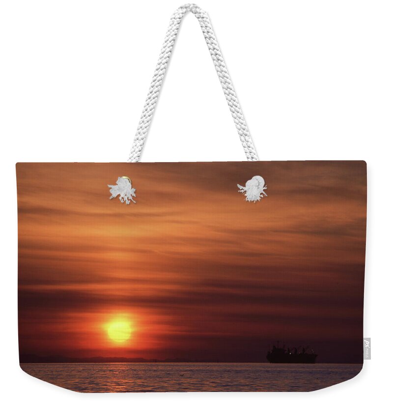 Abstract Weekender Tote Bag featuring the photograph English Bay Sunset #1 by Lyle Crump