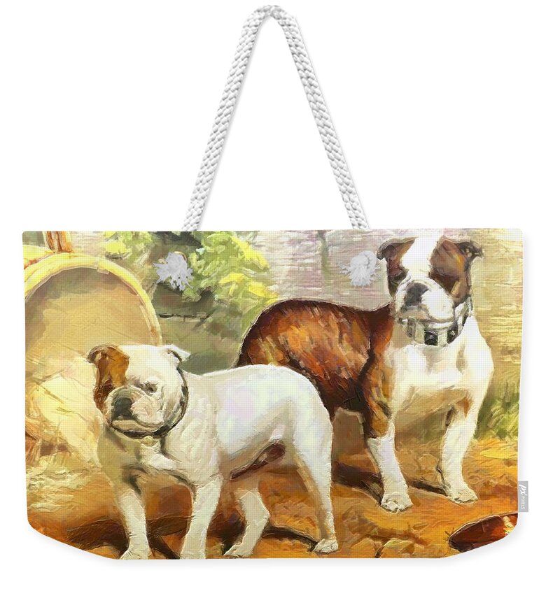 Dogs Weekender Tote Bag featuring the digital art English Bulldogs by Charmaine Zoe