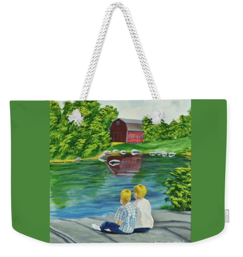Boys Weekender Tote Bag featuring the painting Enjoying A Country Day by Charlotte Blanchard