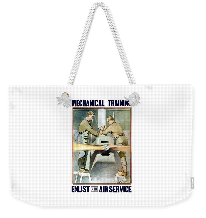 Ww1 Weekender Tote Bag featuring the painting Mechanical Training - Enlist In The Air Service by War Is Hell Store